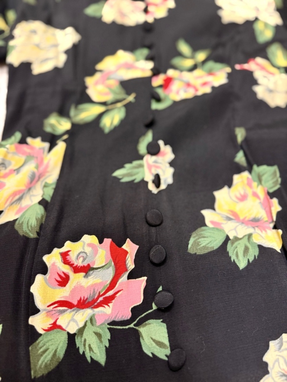 VINTAGE 90’s Asian Express Black Rose Lace Up Back Floral Maxi Dress - 7/8 - Picture 11 of 16